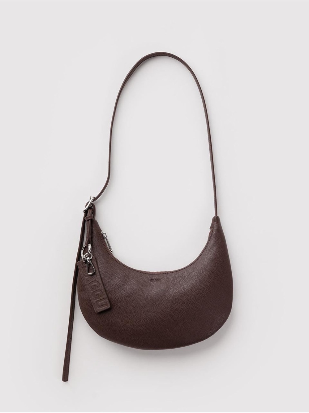 NWT BAGGU Small Brown Recycled Leather Flat Crescent Crossbody Bag